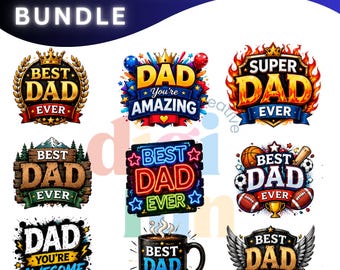 Pacote com 40 imagens PNG para o Dia dos Pais | Designs de sublimação "Melhor Pai do Mundo" | Clipart "Obrigado, Pai" | Frases de Pai em PNG | Designs para Canecas | Download Digital