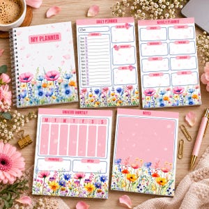花柄プランナーノートパッドセット｜編集可能なCanvaテンプレート、文房具（デジタルダウンロード）