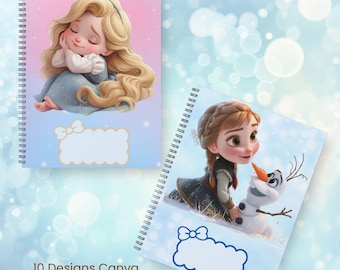 Lot de modèles sur le thème de la princesse | Cahier A4, agenda, couvertures de journaux (téléchargement numérique)