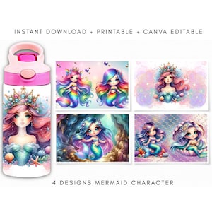12オンスタンブラー用ラップ（PNG形式）、リトルマーメイド、キッズ向け昇華プリントデザイン（デジタルダウンロード） 画像 1