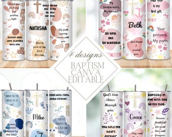 Modelo de Envelopamento para Copo de Batismo em Canva | Padrinhos e Madrinhas de Batismo | Design para Sublimação em Copo Térmico de 590ml | Download Digital em PNG