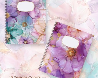 Modèle de toile modifiable à thème floral | Conception de couverture de cahier A4, couverture d'agenda, couverture de calendrier, journal et classeur | Téléchargement numérique imprimable