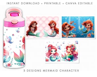 Emballage pour gobelet 12 oz PNG, petite sirène, sublimation pour enfants (téléchargement numérique)
