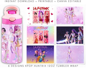 Modèle d'emballage de gobelet Kpop HUNTRIX 12 oz pour enfants, impression sur toile, sublimation, téléchargement numérique