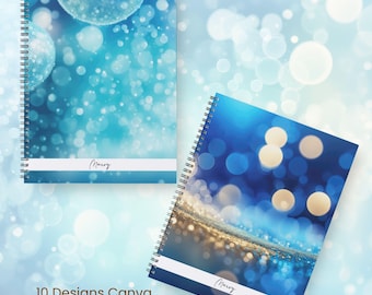 Modèle de toile modifiable thème bleu | Conception de couverture de cahier A4, couverture d'agenda, couverture de calendrier, journal et classeur | Téléchargement numérique imprimable