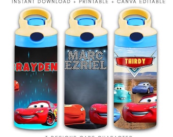 3 modèles d'emballage de gobelet CARS Lightning McQueen pour enfants, impression sur toile, sublimation, téléchargement numérique