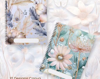 Modèle de toile modifiable à thème floral | Conception de couverture de cahier A4, couverture d'agenda, couverture de calendrier, journal et classeur | Téléchargement numérique imprimable