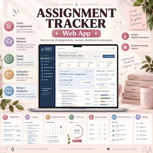 Assignment Tracker Web App, Student Planner HTML, Homework Exam Organizer, Study Task Dashboard, Academic Planner Digital Download