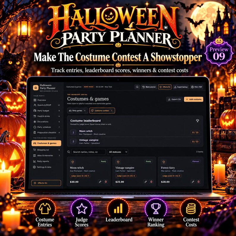 Halloween Party Planner App | Interactive HTML Event Planner, Guest ...
