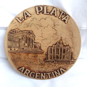 Vintage Souvenir Plate La Plata Argentina - Architectural Bas-relief - Travel Souvenir - Ethnic Decor, Vintage Plate Argentina