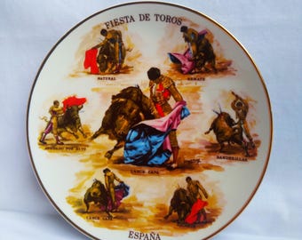 Vintage Plate "Fiesta de Toros" Espana Porcelain, Spain Toredos Souvenir, Typical Spanish Decoration, Vintage Plate Toros Collection
