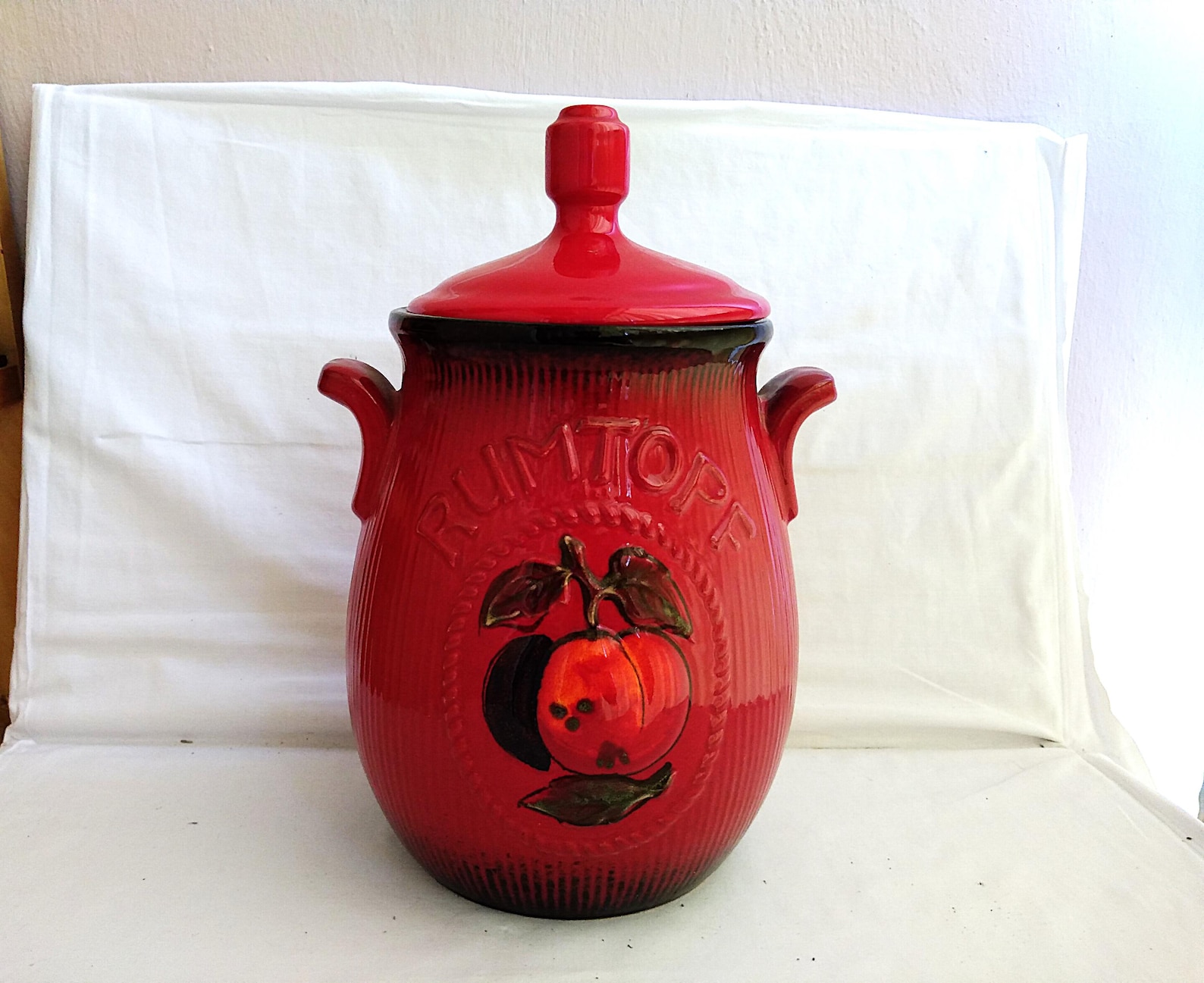 Rumtopf West Germany Pottery Jar, Grape and Peach Design Red and Black, RUMTOPF Vintage Vase, Rumtopf West Germany Pottery
