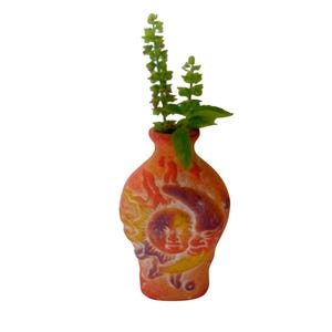 Kleine Vintage-Keramikvase mit Sonne und Mond als Statuette