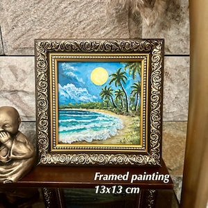 Pintura pequena, presentes pintados à mão, presentes artesanais, paisagem acrílica, mini arte emoldurada, pintura acrílica, mini pintura acrílica, presente para ela