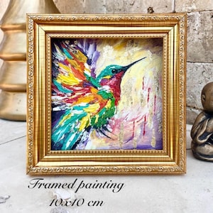 Hummingbird Oil Painting, Animals Original Art, Small Birds Artwork, Hummingbird Impasto, Bird Oil Painting, Abstract Painting
