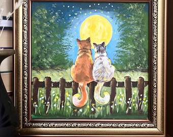 Pintura acrílica de gato, pintura original de gato, gato acrílico, pintura de gato naranja, pintura de gato blanco, pintura enmarcada, regalo original, arte enmarcado