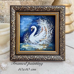 100% Oil Painting, White Swan Painting, Original Impasto Painting, White Bird Painting, Small Bird Painting, Romantic Wall Decor