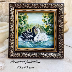 100% Oil Painting, White Swan Painting, Black Swan Painting, Impasto Painting, White Bird Painting, Small Bird Painting, Romantic Wall Decor