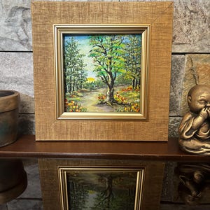 Pintura acrílica, pintura original de árbol, mini pintura enmarcada, arte de pared enmarcado, regalo para el hogar, miniatura pintada a mano, pintura de árbol enmarcada