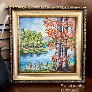 Paisaje de río vintage, paisaje acrílico, arte de pared acrílico enmarcado, regalo para el hogar, decoración del hogar enmarcada, pintura acrílica natural