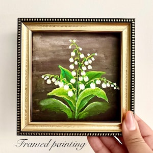 Pintura original de Lírio do Vale, Pintura de Flor de Fada Branca, Arte em Miniatura de Flor de Verão, Presentes Exclusivos para Ela, Arte Fairycore