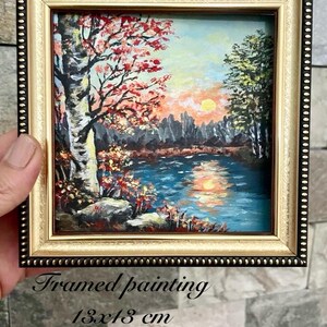 Pintura da natureza, Pintura pequena, Presente pintado à mão, Mini paisagem, Pintura rústica, Presentes rústicos, Presentes artesanais, Paisagem emoldurada