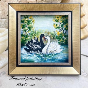 Oil Painting of White and Black Swans – Romantic Wall Art, Yin Yang Symbol, Elegant Gift for Couple, Handmade Artwork