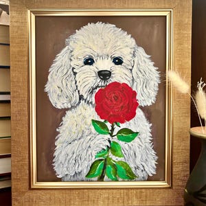 Pintura acrílica de mascotas, pintura de perros, regalo para amantes de las mascotas, pintura enmarcada, pintura acrílica, pintura de perro blanco, regalo para amantes de las mascotas, decoración acrílica