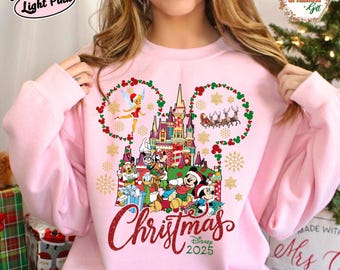 Sudadera navideña Disney personalizada 2025, sudadera familiar con cuello redondo para las fiestas.