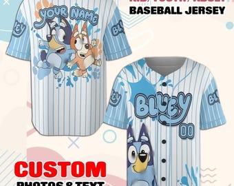 Custom Bluey Pink Baseball Jersey, Personalized Kid Youth Adult Cartoon Sports Shirt