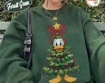 Donald Duck Christmas Tree Sweatshirt, Disney Holiday Crewneck