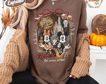 Nightmare On Main Street Shirt, Spooky Mickey Minnie Skeleton, Comfort Colors Halloween Tee