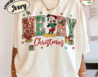 Merry Christmas Mickey Shirt, Comfort Colors Christmas Tee, Cute Mickey Holiday Shirt, Retro Christmas Gift, Disney Christmas Top, Xmas Tee