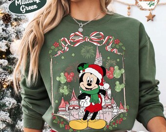 Mickey Mouse Christmas Sweatshirt, Disney Holiday Tee, Xmas Castle Top