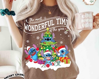 Sudadera navideña personalizada de Stitch, camiseta divertida de Disney para las fiestas