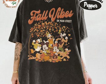 Disney Fall Vibes Comfort Colors Tee, Mickey and Minnie Pumpkin Shirt