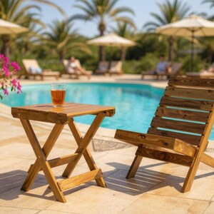 Foldable Table for Picnic, Camp and Garden, Handcrafted Table, Multifunctional and Portable Wooden Table, Rustic Portable Table for Picnic