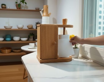 Countertop Walnut Stand, Minimalist Rustic Kitchen Decor, Gift for Housewarming, Refined Minimalist Kitchen Decor, Wooden Paper Towel Holder