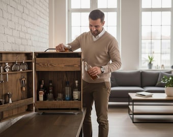 Bärbar cocktailbar, vintage barskåp och vinställ, handgjord hopfällbar väggbar, rustik trädgårdsbar med drinkar, barskåp för heminredning