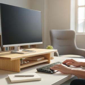 Estante de escritorio de roble, soporte de madera para monitor de computadora, estante de escritorio con almacenamiento, elevador de monitor de escritorio, estante de madera para monitor, estante de escritorio de roble