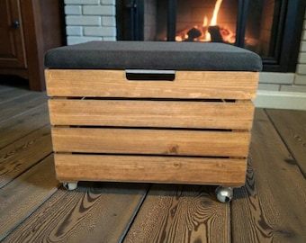 Boho Decor Pouf, Wooden Kitchen Stool, Kids Stool, Entryway Stool, Solid Wood Stool,  Industrial Wood Seat, Modern Rustic Home Décor