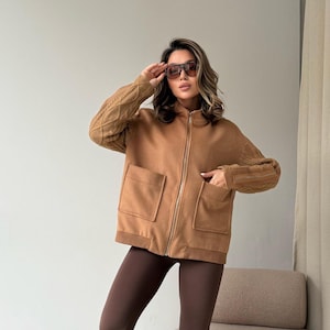 Stylish jacket, midseason coat, trendy bomber, chic outerwear, neutral jacket, women&#39;s bomber, jacket for spring, oversized bomber