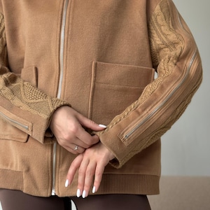 Warm demiseason camel color jacket women, spring coat, cold weather bomber jacket