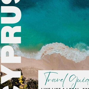 May include: A travel guide for Cyprus with the text "Travel Quiq LIVE LIKE A LOCAL, EXP LIKE A TOURIST STAY READY GUIDE" on a white background with a blue and green ocean and sandy beach in the background.