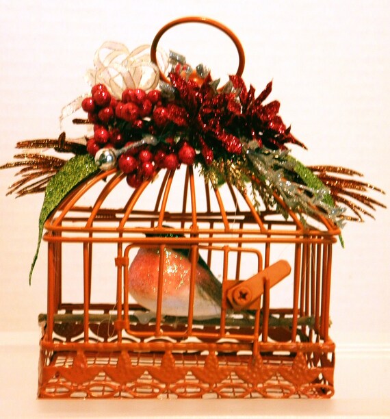 Wire Birdcage With Artificial Bird Christmas Ornament Etsy