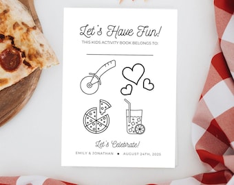 Wedding Rehearsal Dinner Kids Activity Book Printable, Pizza Party Theme Kids Table Wedding Decor, Editable DIY Wedding Coloring Placemat