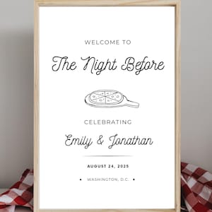 Night Before Sign, Pizza Party Theme Wedding Rehearsal Dinner Welcome Sign, Editable Modern Casual Pre Wedding Welcome Sign Template