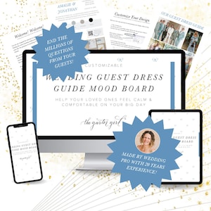 Modèle de code vestimentaire pour invitée au mariage, humeur de la tenue de l'invité au mariage, paquet d'informations pour l'invité au mariage, guide de style pour l'invité au mariage, tableau de vision du mariage