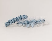 Wedding Garter Set, Bridal Garter Set with Ivory Lace and Something Blue / Includes Gift Box, Heirloom Bag & FREE U.S. SHIPPING