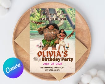Editable Baby Moana Birthday Invitation | Printable Baby Moana Birthday invite | Kids party Template | Invite in Canva | Instant Download |